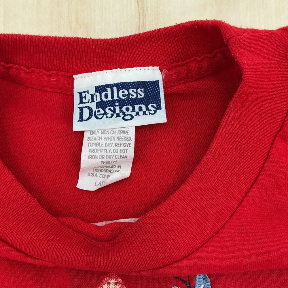 Endless Designs T-Shirt Womens L Red Embroidered Cat Floral 90s Cottagecore Tee - Picture 6 of 7